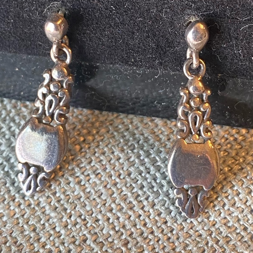 Sterling Silver Ornate Drop Earrings - Silver 925